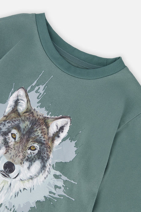 Deux par Deux long sleeve t-shirt in turquoise with wolf graphic, view 6