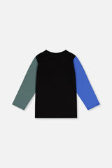 Deux par Deux boys' long sleeve t-shirt in black, blue and green, back view