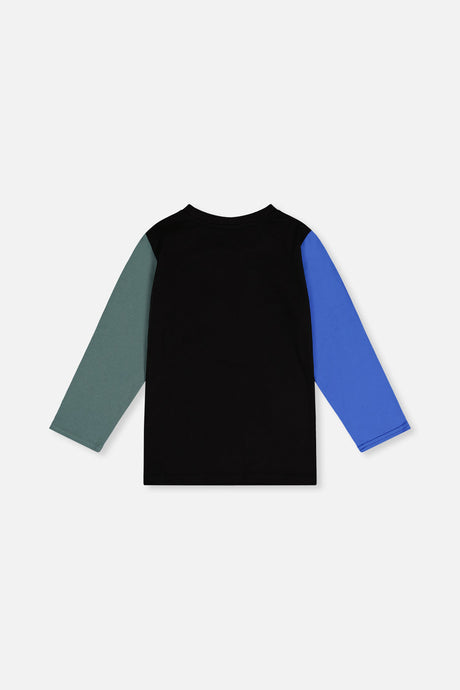 Deux par Deux boys' long sleeve t-shirt in black, blue and green, back view