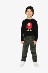 Long Sleeve Organic Cotton T-Shirt Black And Red-4