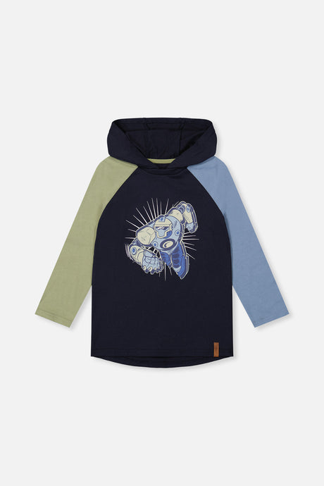 Raglan Hooded T-Shirt Dark Blue And Green-0