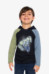 Raglan Hooded T-Shirt Dark Blue And Green-1