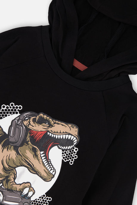 Deux par Deux boys' raglan hooded t-shirt in black and brown, view 6