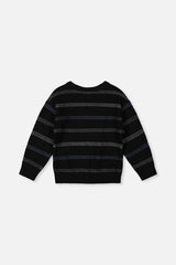Deux par Deux black dotted stripe knit sweater, flat lay back view