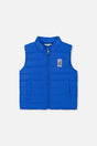 Deux par Deux boys quilted mid-season vest in blue, front view