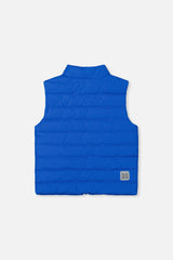 Deux par Deux blue quilted mid-season vest, back view