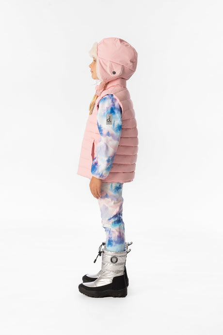 Child wearing the Deux par Deux light pink quilted vest, view 2
