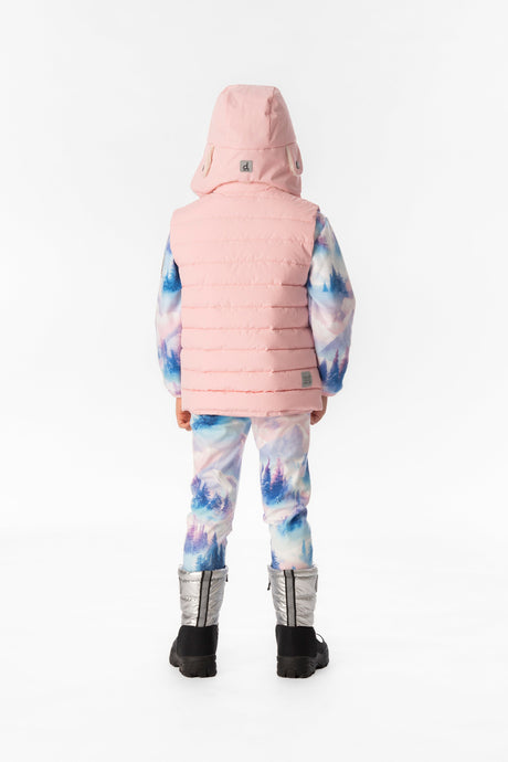 Child wearing the Deux par Deux light pink quilted vest, view 3