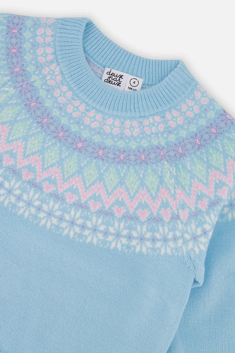 Knit Sweater With Nordic Jacquard Light Blue-2