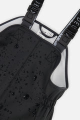 Deux par Deux black waterproof rain overalls, third alternate view