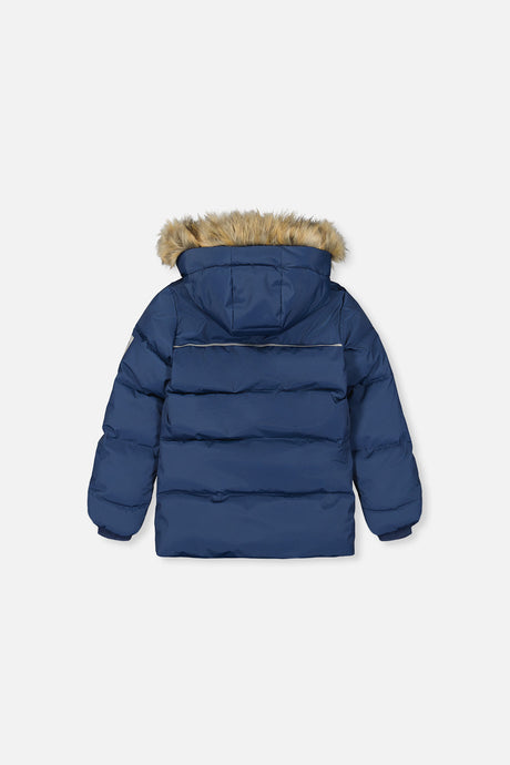 Winter Jacket With Faux-Fur Hood Dark Blue-1