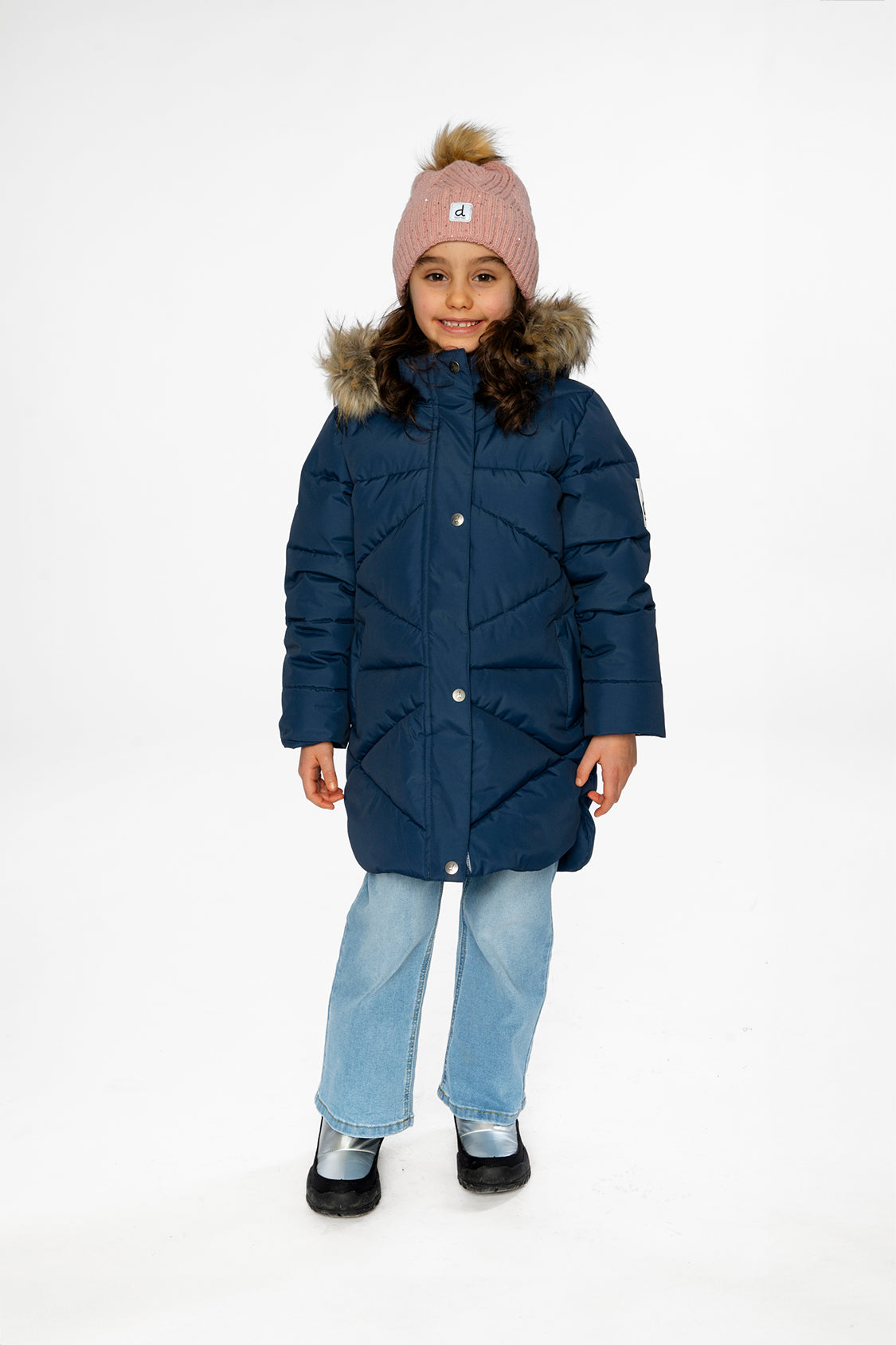 Deux par Deux Long Winter Puffer Coat Dark Blue