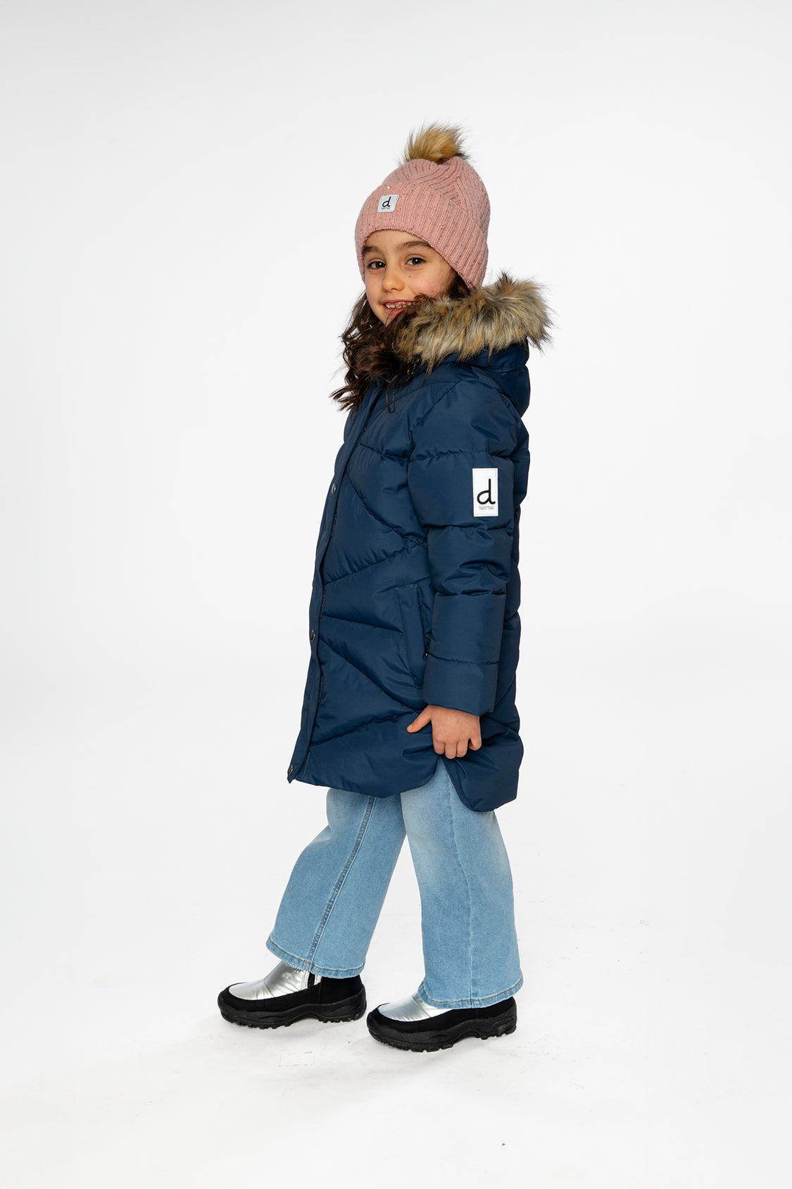 Deux par Deux Long Winter Puffer Coat Dark Blue