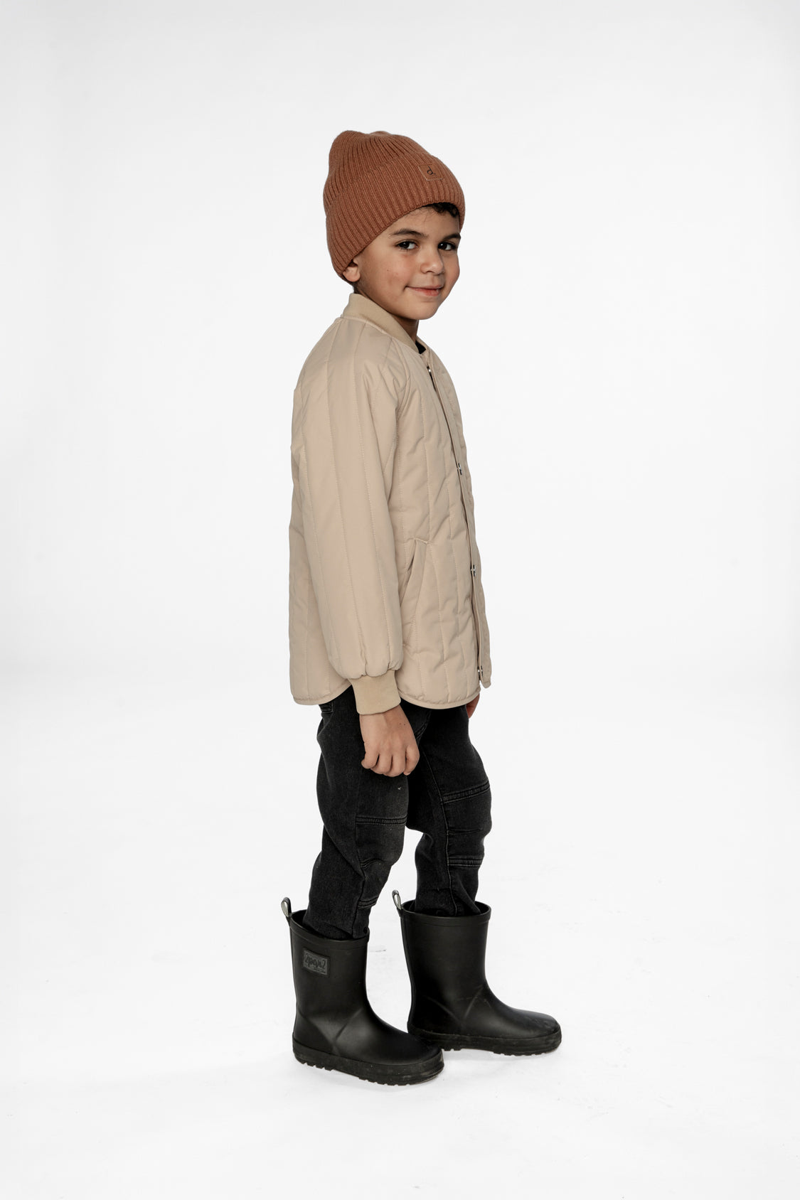 Quilted Raglan Sleeve Jacket Beige-2