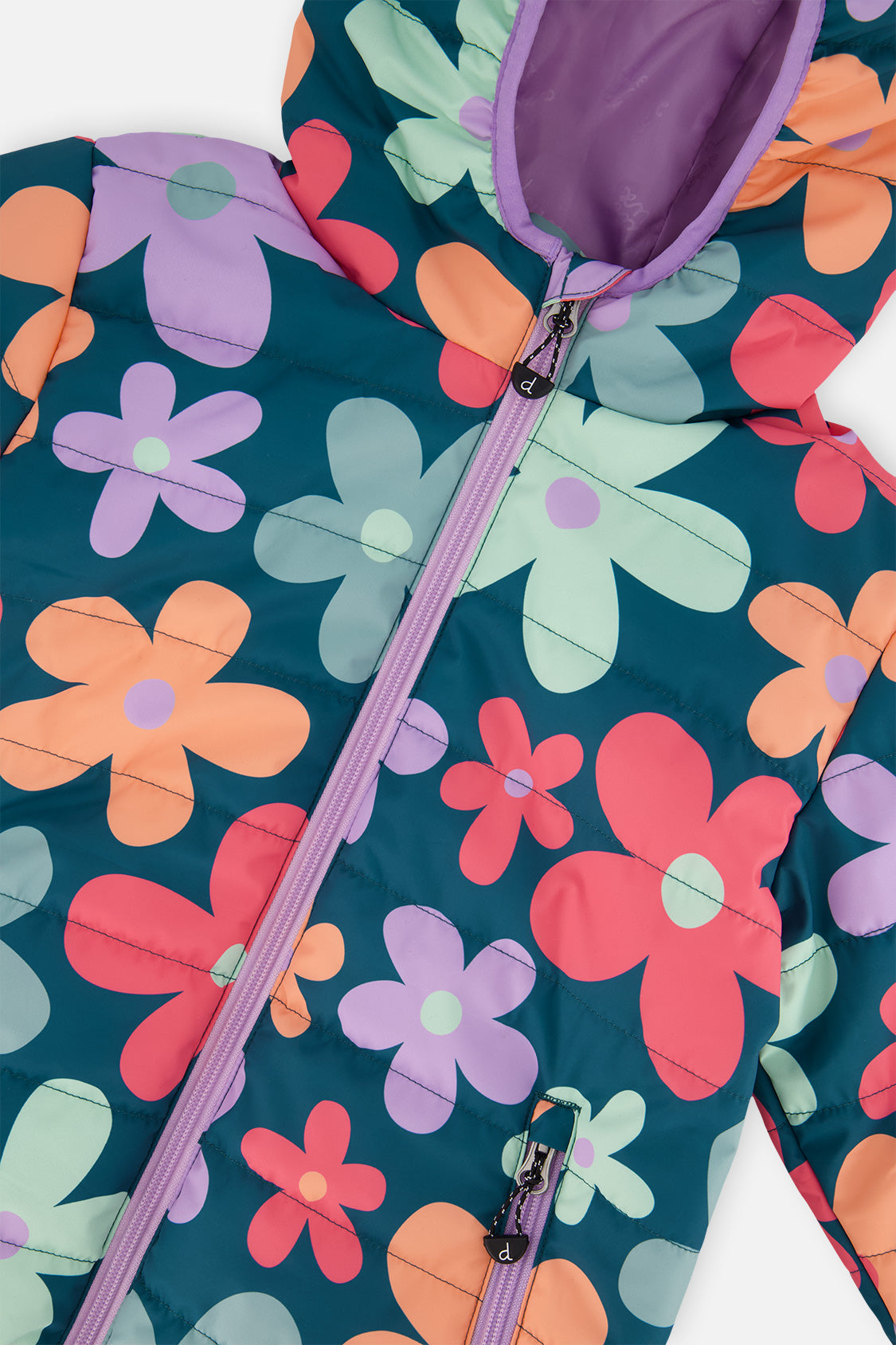 Deux par Deux green floral quilted mid-season jacket for girls, view 3