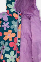 Deux par Deux green floral quilted mid-season jacket for girls, view 4