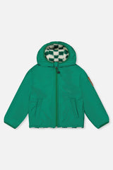 Forest green coated side of the reversible jacket, front view laid flat