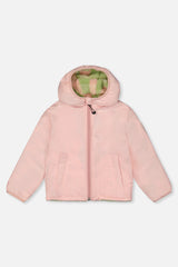 Pale dusty pink coated side of the reversible jacket, front view laid flat