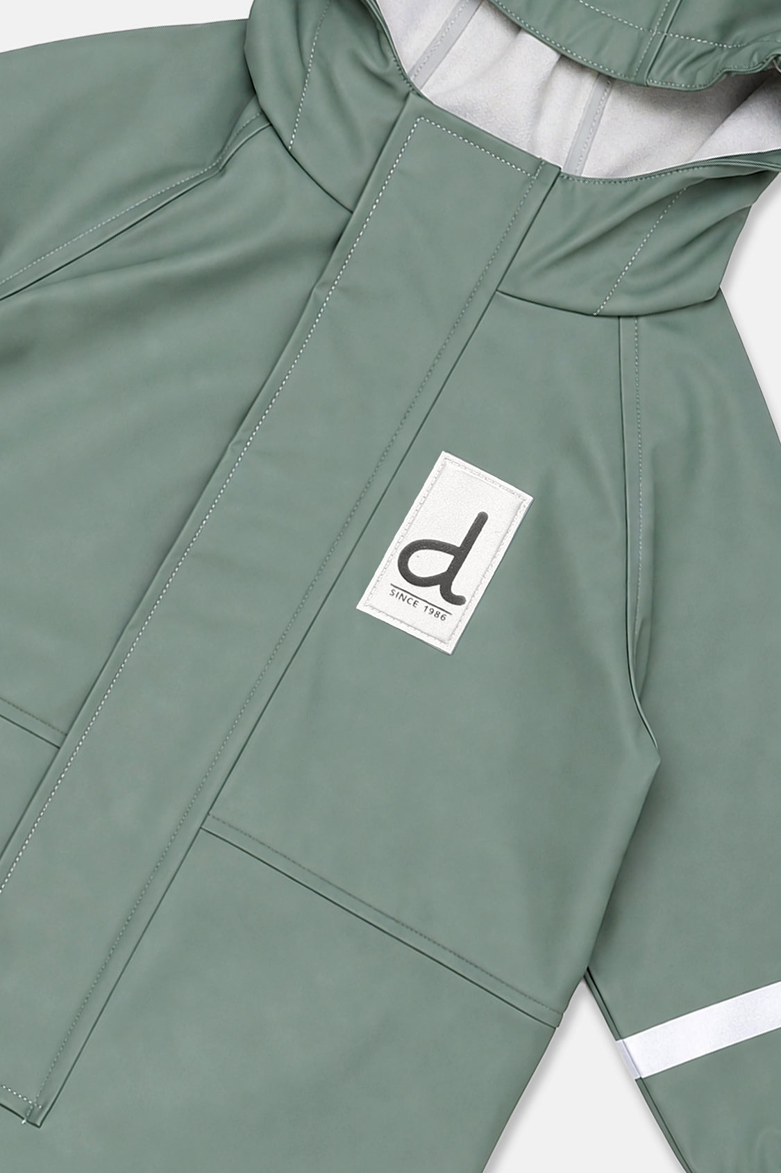 Deux par Deux sage green colorblock rain one-piece, second alternate view