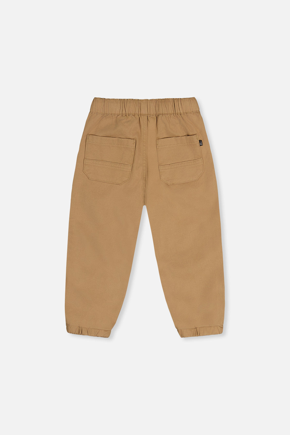 Deux par Deux boys' stretch canvas jogger pants in beige, back view