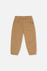 Deux par Deux boys' stretch canvas jogger pants in beige, back view