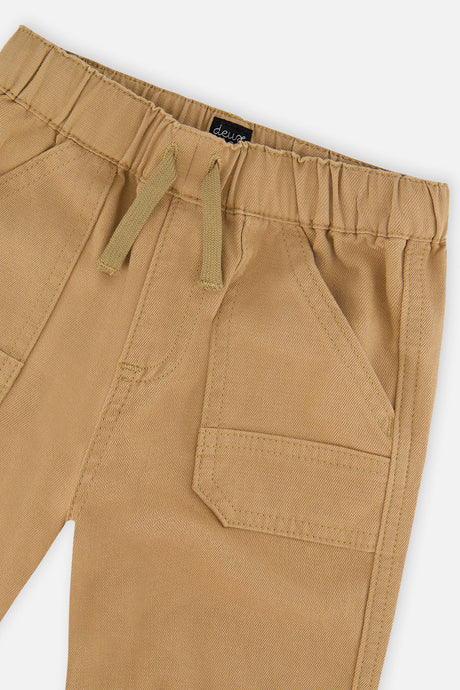 Deux par Deux boys' stretch canvas jogger pants in beige, view 6