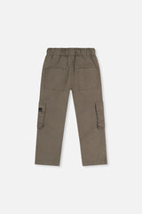 Deux par Deux boys' twill pants with cargo pockets in grey, back view