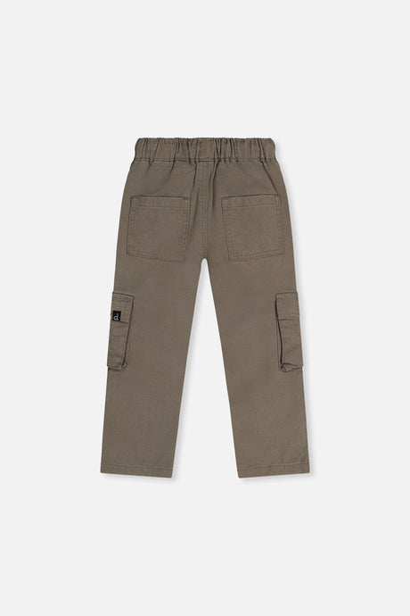 Deux par Deux boys' twill pants with cargo pockets in grey, back view