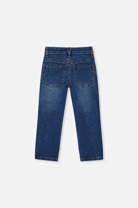 Deux par Deux boys' stretch jeans in navy blue denim, back view