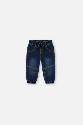 Baby French Terry Denim Jogger Pants Navy Blue-0