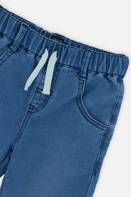 Deux par Deux baby boy french terry denim-look jogger pants in light blue, view 3