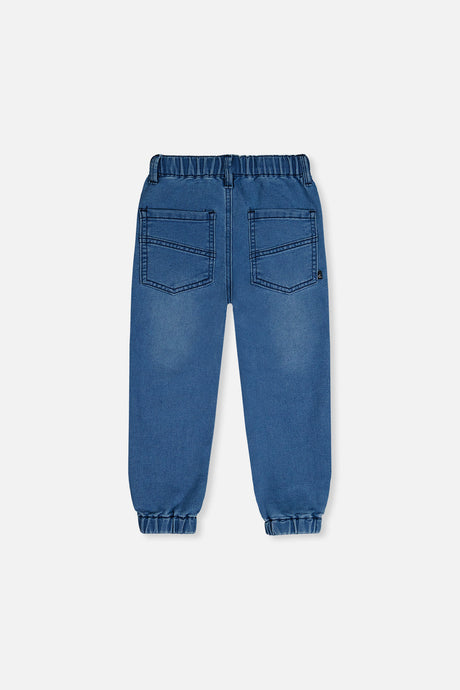 Deux par Deux boys' light blue denim-look joggers, back view