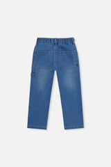 Deux par Deux boys' light blue French terry denim pants, back view
