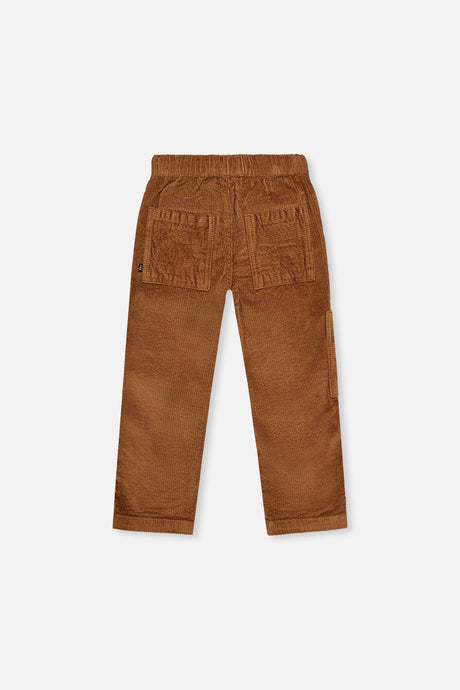 Deux par Deux boys' stretch corduroy pants with cargo pocket in brown sugar, back view
