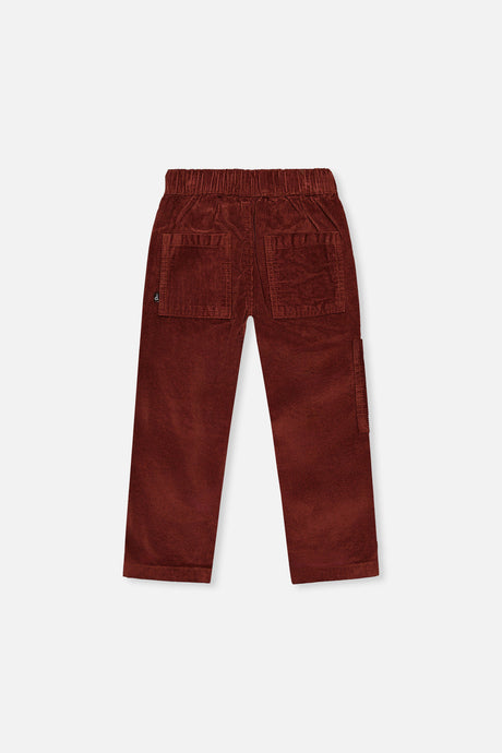 Deux par Deux boys' stretch corduroy pants with cargo pocket in reddish-brown, back view