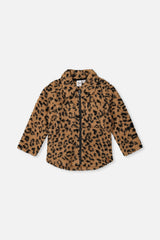 Zipped Sherpa Overshirt With Chest Pockets Leopard Fur-0