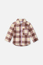 Zipped Sherpa Overshirt With Chest Pockets Beige And Mauve Plaid-0