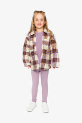 Zipped Sherpa Overshirt With Chest Pockets Beige And Mauve Plaid-4