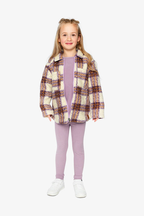 Zipped Sherpa Overshirt With Chest Pockets Beige And Mauve Plaid-4