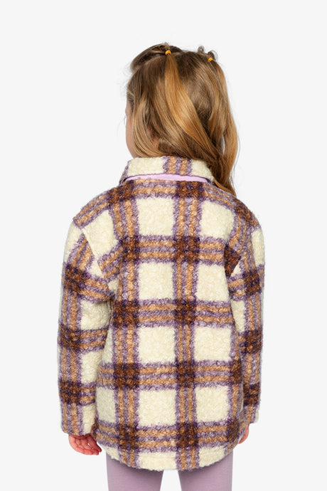Zipped Sherpa Overshirt With Chest Pockets Beige And Mauve Plaid-3
