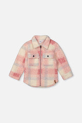 Zipped Plaid Overshirt With Chest Pockets Beige And Pink Plaid-0