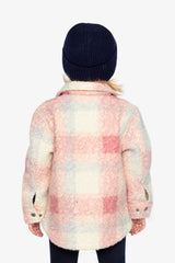 Zipped Plaid Overshirt With Chest Pockets Beige And Pink Plaid-3