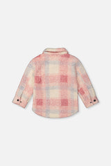 Back view of the Deux par Deux beige and pink plaid overshirt
