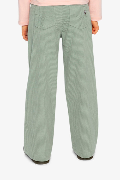 Child wearing the Stretch Corduroy Wide Leg Pants Pale Turquoise, back view