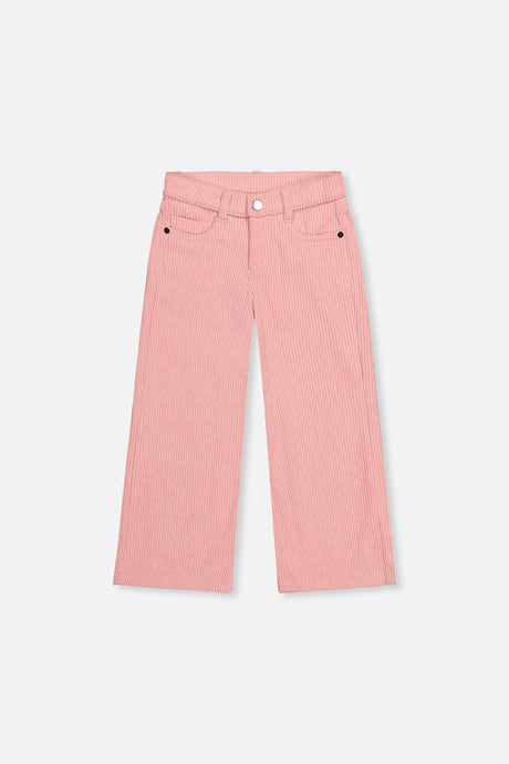 Stretch Corduroy Wide Leg Pants Pink by Deux par Deux, flat front view
