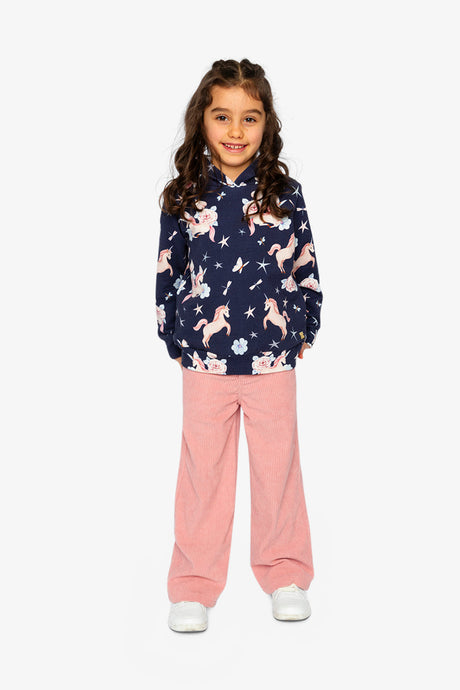 Child wearing the Stretch Corduroy Wide Leg Pants Pink in a full-length outfit