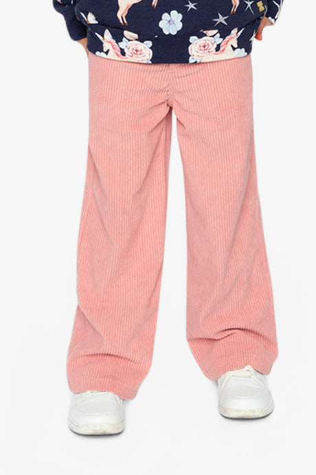 Child wearing the Stretch Corduroy Wide Leg Pants Pink, front view