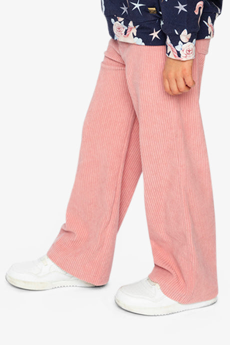 Child wearing the Stretch Corduroy Wide Leg Pants Pink, side view