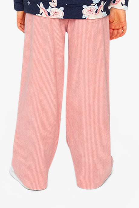 Child wearing the Stretch Corduroy Wide Leg Pants Pink, back view