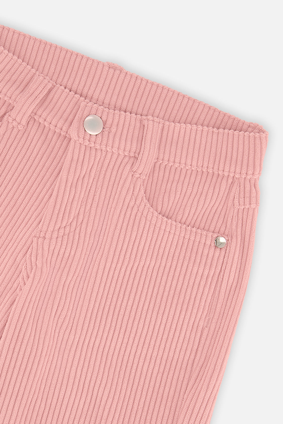 Close-up of the Stretch Corduroy Wide Leg Pants Pink corduroy, pocket and button